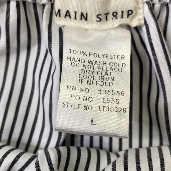 MAIN STRIP Off Shoulder Ruffle Sleeve Dark Gray White Stripe Top Size Large - Picture 5 of 5